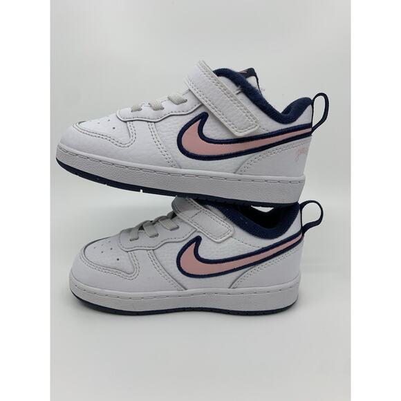Nike Court Borough Low 2 White/Pink Glaze - Midnight Navy Toddler 6C - Picture 2 of 15